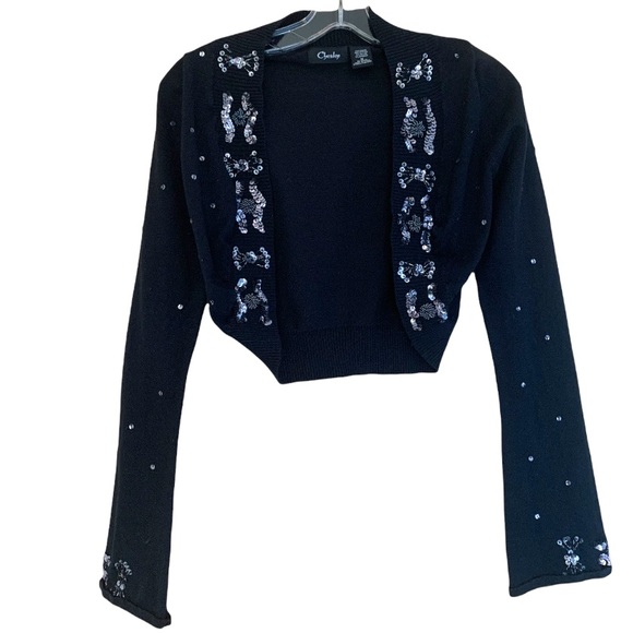 Chesley ladies Black sequin bolero shrug, long sleeves, size medium - Picture 1 of 8